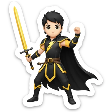 Silhouette holding sword, lightning striking sword, dramatic pose, cartoon emoji, no background


 sticker