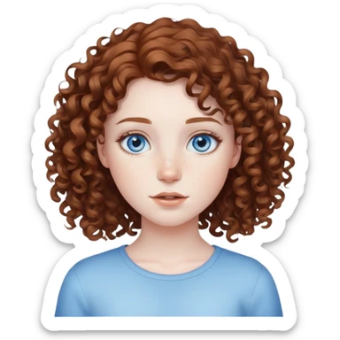 girl, curly brown hair, blue eyes, pale skin, freckles sticker