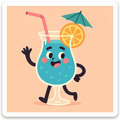 blue curaçao tropical cocktail in a hurricane glass, flat vector illustration sticker