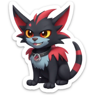 Black Anthro Cool Punk Noibat-Litten-Fakemon-fursona with fangs and red markings Full Body sticker