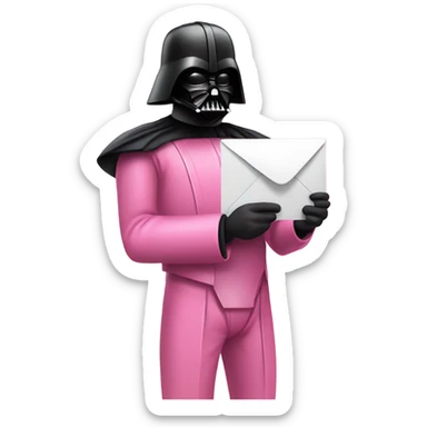 darth vader in all pink suit holding email envelope with one hand  sticker