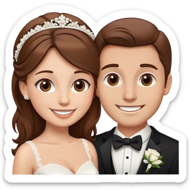happy couple on wedding day brown hair sticker