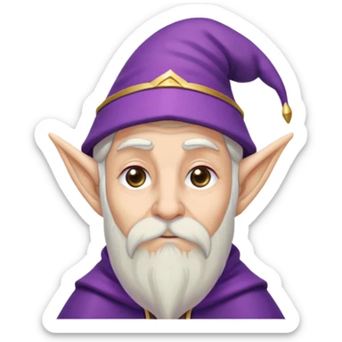 purple hat elf ear white beard old wizard sad sticker