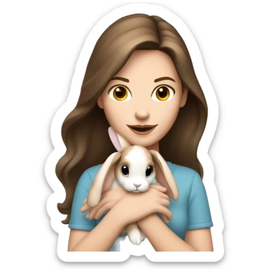 Pretty brunette pale woman holding Holland loop light brown bunny  sticker