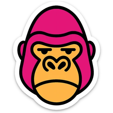 stylized gorilla head icon, prominent brow, large nostrils, strong jaw, modern icon style sticker