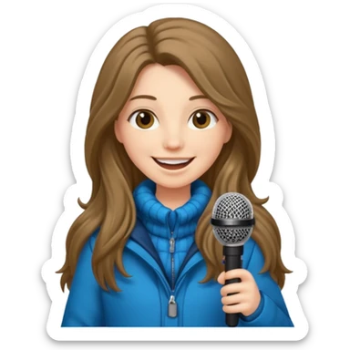 long haired woman with winter clothes holding microphone sticker