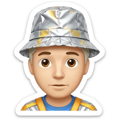 a man with aluhut für verschwörungstheorien wo der hut immernoch wie aluminiumpapier aussieht sticker