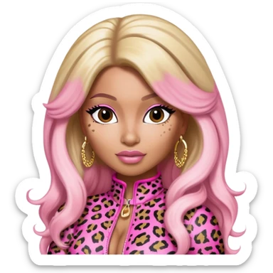 Nicki Minaj wearing a pink leopard print outfit with hair that is half blonde and half pink sticker