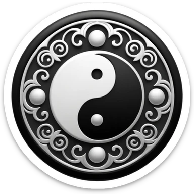 samsara spiritual symbol emoji, yin-yang inspired motif blended with wheel, symbolizing balance and cycle of rebirth, serene spiritual style sticker