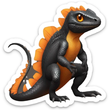Black Shiny Lizard-Reptile-Raptor-Fakémon with Orange belly Full Body sticker