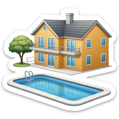 créer une maison simple en iso  teinte de gris avec une pisicne à coté sticker