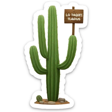 Cactus with sign that says “Los Taques” sticker