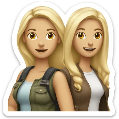 Two blonde women, 1 brunette, traveling sticker
