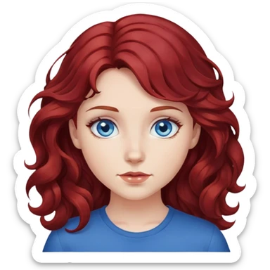 dark red hair, blue eyes, wavy hair girl sticker