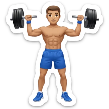 man with blue shorts doing side-lateral raise (T pose) with light dumbbells unbent elbows sticker