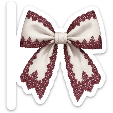Edit the image to depict a white gothic bow with lace details and dark pink accents, in a general style. Remove the background. sticker