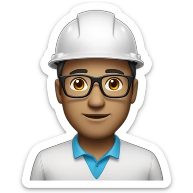 Engineer, white hard hat, light fair skin tone, dark brown Hair, glasses, square jawline sticker