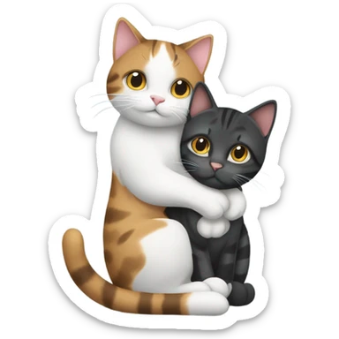 Grey and black tabby with white legs loving a calico cat sticker