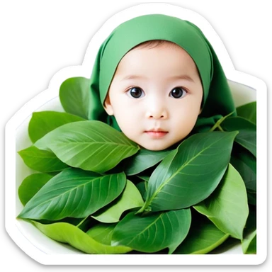 bé 10 tuổi, da trắng, có vết bẩn màu nâu trên má, tóc ngắn, xoăn, màu đen, áo màu xanh lá cây sticker