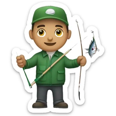 husband holding fishing rod with green fishing line hooked tuna sticker