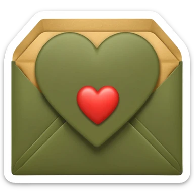 an envelope emoji with an olive green heart, classic heart envelope emoji style sticker