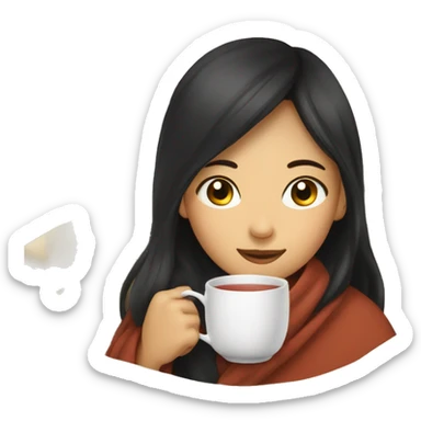 asian girl inside a blanket sipping tea sticker