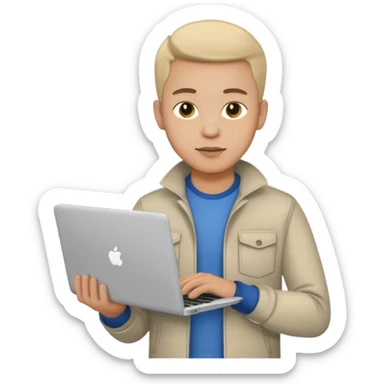 A typical IT specialist, a guy who looks stylish, has a laptop in his hands, he wears casual clothes  sticker