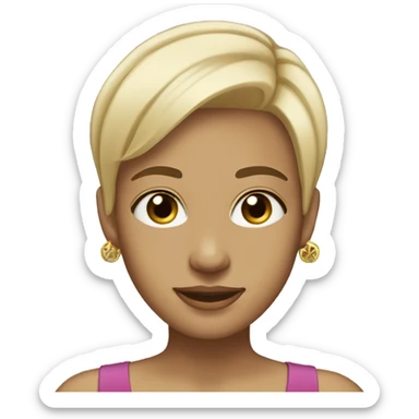 Blonde, short straight hair, brown eyes, wearing cross earrings, fair skin sticker