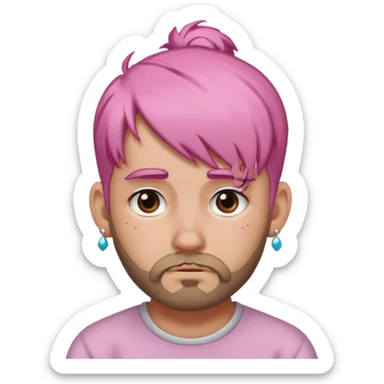  bun haired with earrings pink hair guy sad with beard sticker