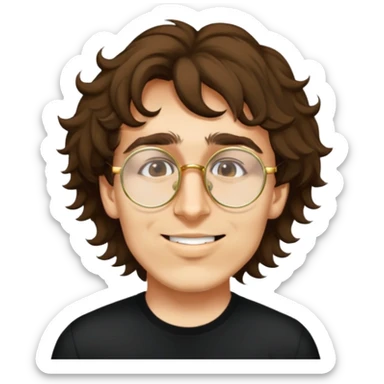 male, round gold glasses, black tshirt, wavy hair sticker