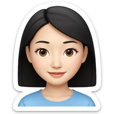 Apple Memoji style, young Asian woman, almond eyes, black hair,
smiling, smooth 3D render, soft gradients, white background,
square format, no text
 sticker