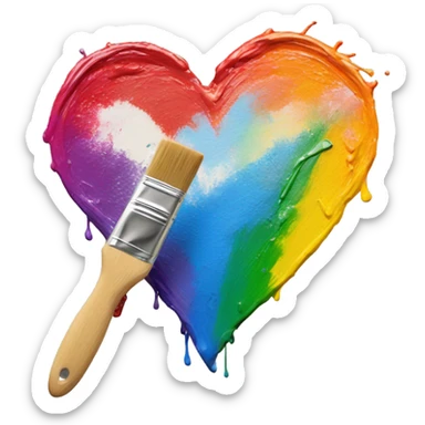 Paint brush painting a rainbow heart sticker