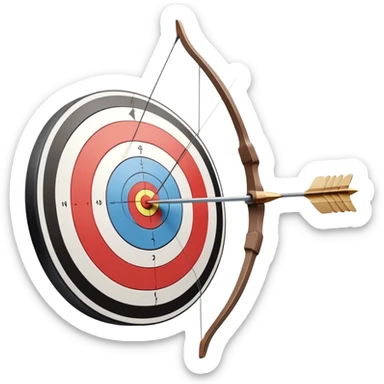 A close-up of a bowstring pulled taut with an arrow aimed at a target. The target's concentric rings are visible in the background, highlighting the focus and precision required for archery. The scene captures the grace and concentration of the sport. sticker
