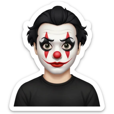 man with black hair only black and white clown makeup black eye makeup black lipstick black t-shirt sticker