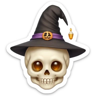 cute Halloween skull with a tiny witch hat, blushing cheeks sticker