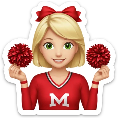 Cheerleading red uniform pom-poms blonde hair green eyes smiling  sticker