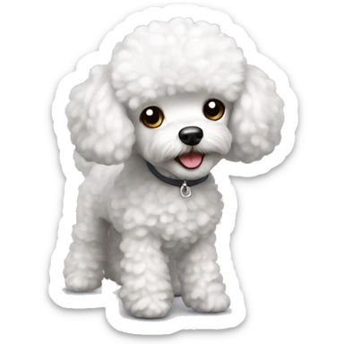toy poodle dog small. white fur. sticker