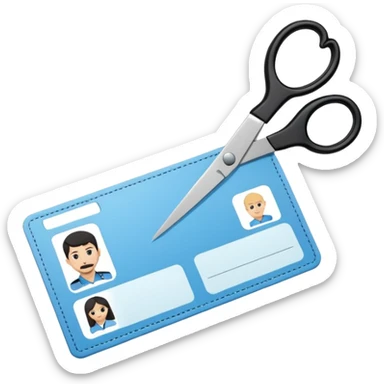 black Scissors cutting a light blue idf ID card in 2 parts .hyper realistic sticker