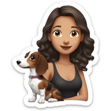 brunette girl with tri merle dachshund sticker