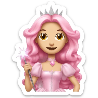 Glinda the good witch with wand in pink straight hair sticker