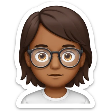 make a boy of brown skin color with little long hair of brown color and eyes of dark brown color and add glasses on him  sticker