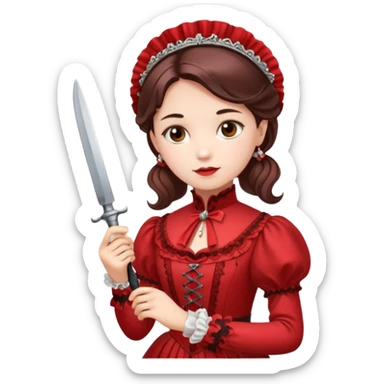 An emoji of a girl in red victorian dress with a knife in hand sticker