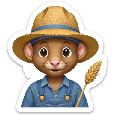 farmer rat gardener in denim overalls with a straw hat sticker