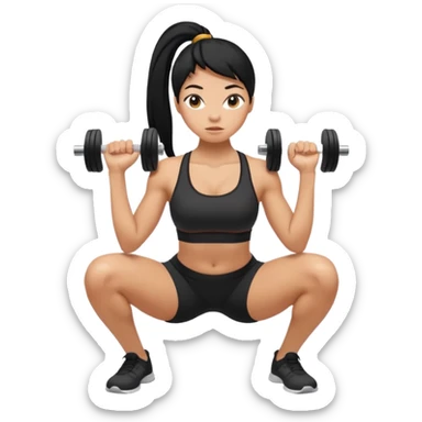 Women with long black ponytail doing a squat with no weights sticker