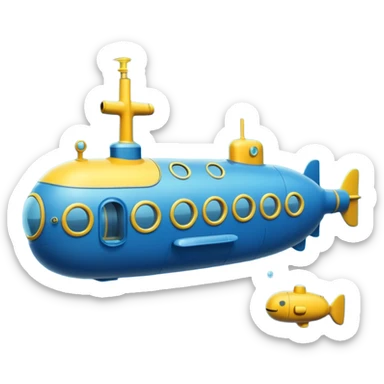 blue mini single submarine in cartoon  sticker