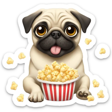 Pug eating popcorn  sticker