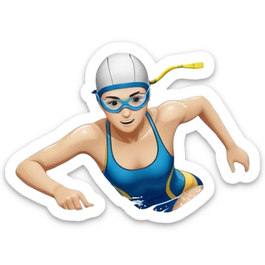 An icon showing a swimmer in mid-stroke, cutting through blue water with splashes around. The swimmer wears goggles and a swim cap, moving with power and grace. Transparent background emphasizes the athleticism, rhythm, and energy of swimming as a competitive and personal sport. sticker