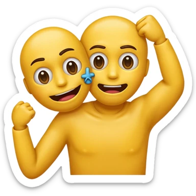 Normal yellow emoji but cross eyes with dead looking mouth with younger hanging out with arms chocking itself sticker