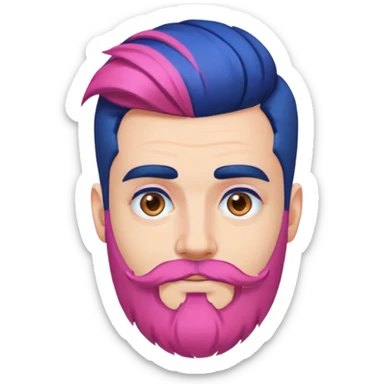 a man with a pink beard, dark blue hair with an updo sticker