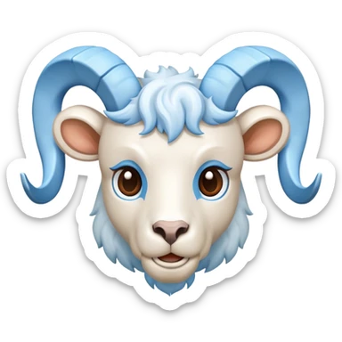 white ram with light blue horns, realistic sticker